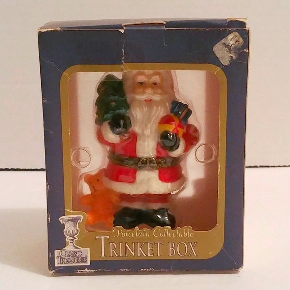 Classic Treasures Other - Santa and Bear Porcelain Hinged Trinket Box NIB